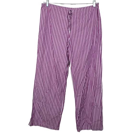 Carole Hochman White Purple Striped Drawstrings Pajama Pants L - Picture 1 of 8